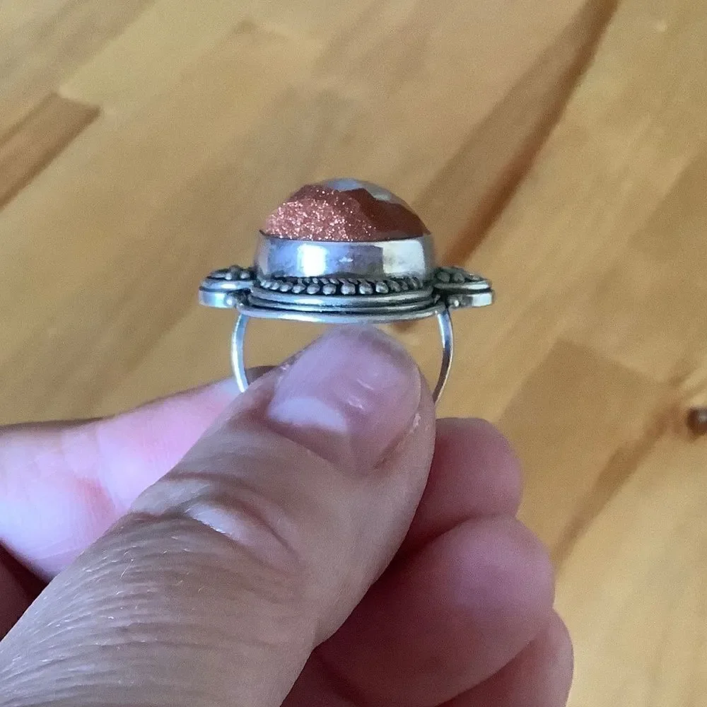𝅺STERLING SILVER 925 SUN STONE WOMAN RING SIZE US 7.5​​